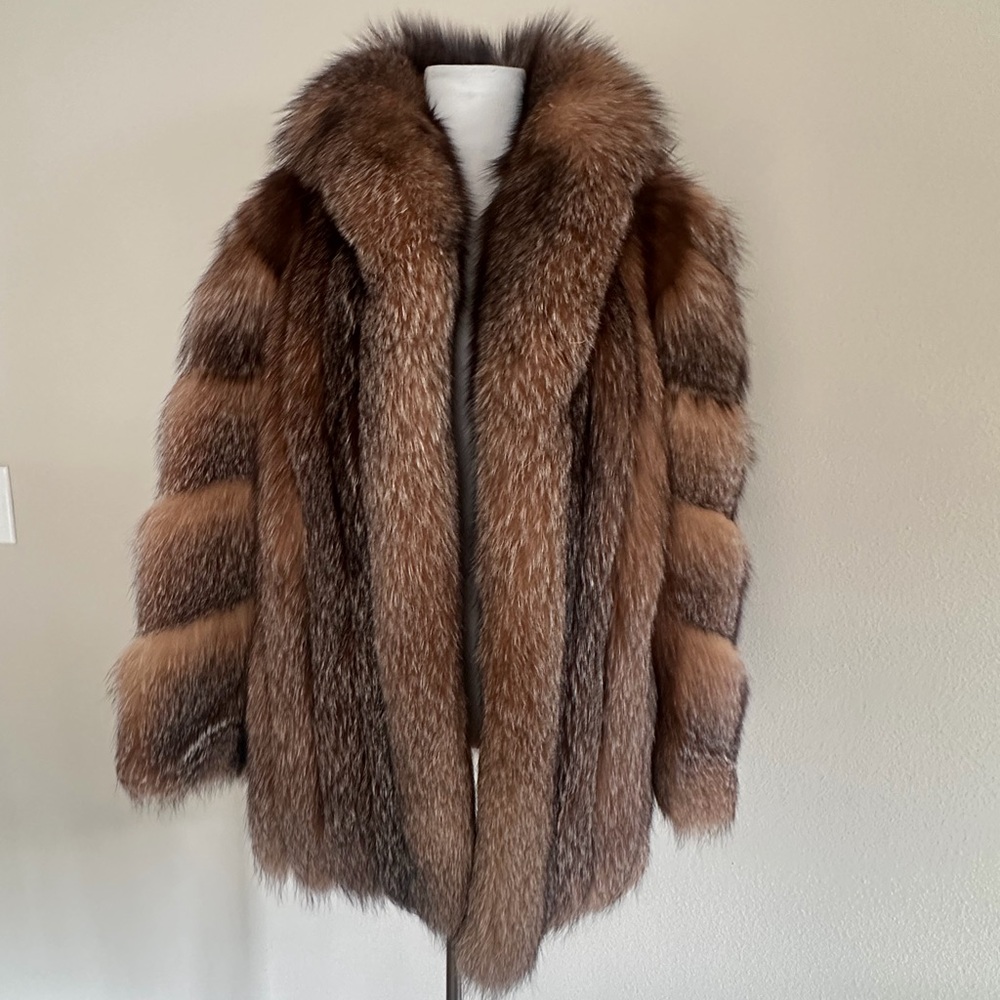 SAGA FOX Real Blue Frost Fox Fur Coat, size Small